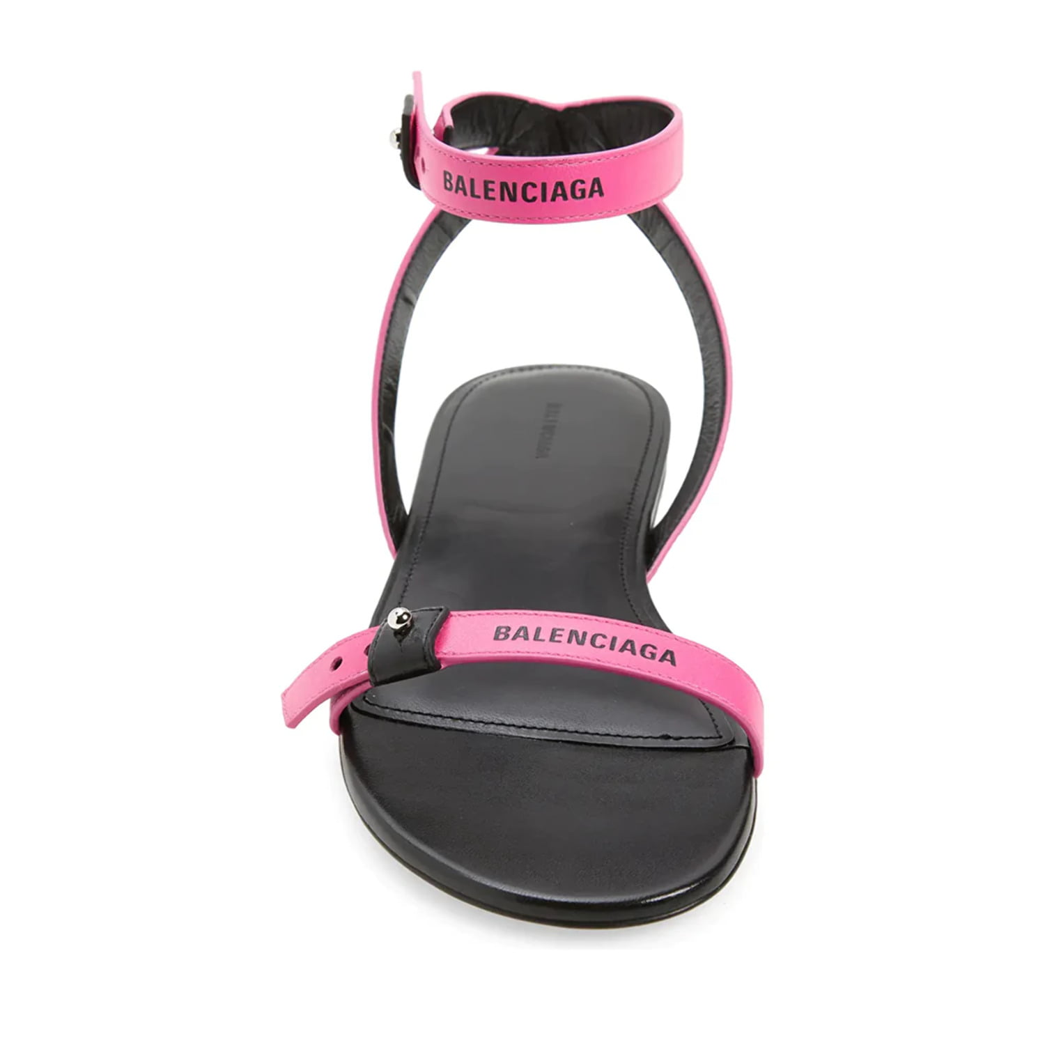 Balenciaga Leather Gladiator Flat Sandal in Black Pink -