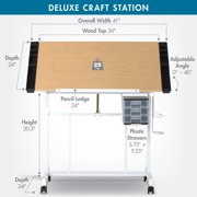 Studio Designs Deluxe Craft Station Mobile Drawing Craft Desk with Adjustable Top and Storage White/Maple