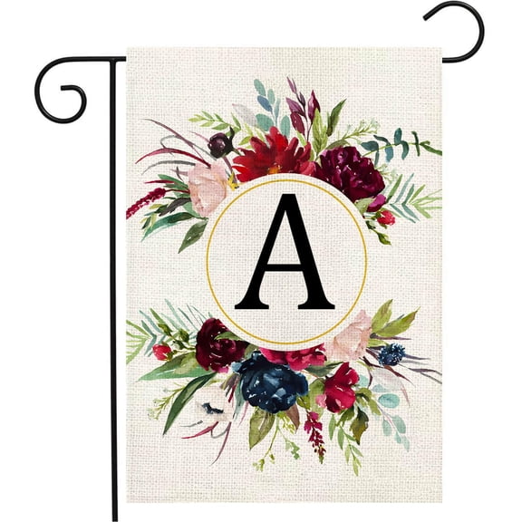 Monogram H Family Initial Garden Flag 12x18 Double Sided Burlap, Summer Floral Small Yard Flag for Outdoor Decorations