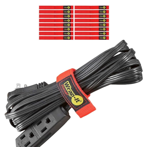 Wrap-It Storage Quick-Strap Cord Wraps, 9 inch (16 Pack) Red - Hook and Loop Strap, Extension Cord Holder Gifts for Boat, Rope, Hose, and Cable