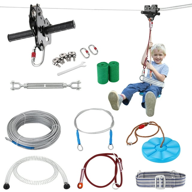 VEVOR 160 ft Zip Line Kit for Kids Adult Trolley Slackers Zipline Up to 500 lb