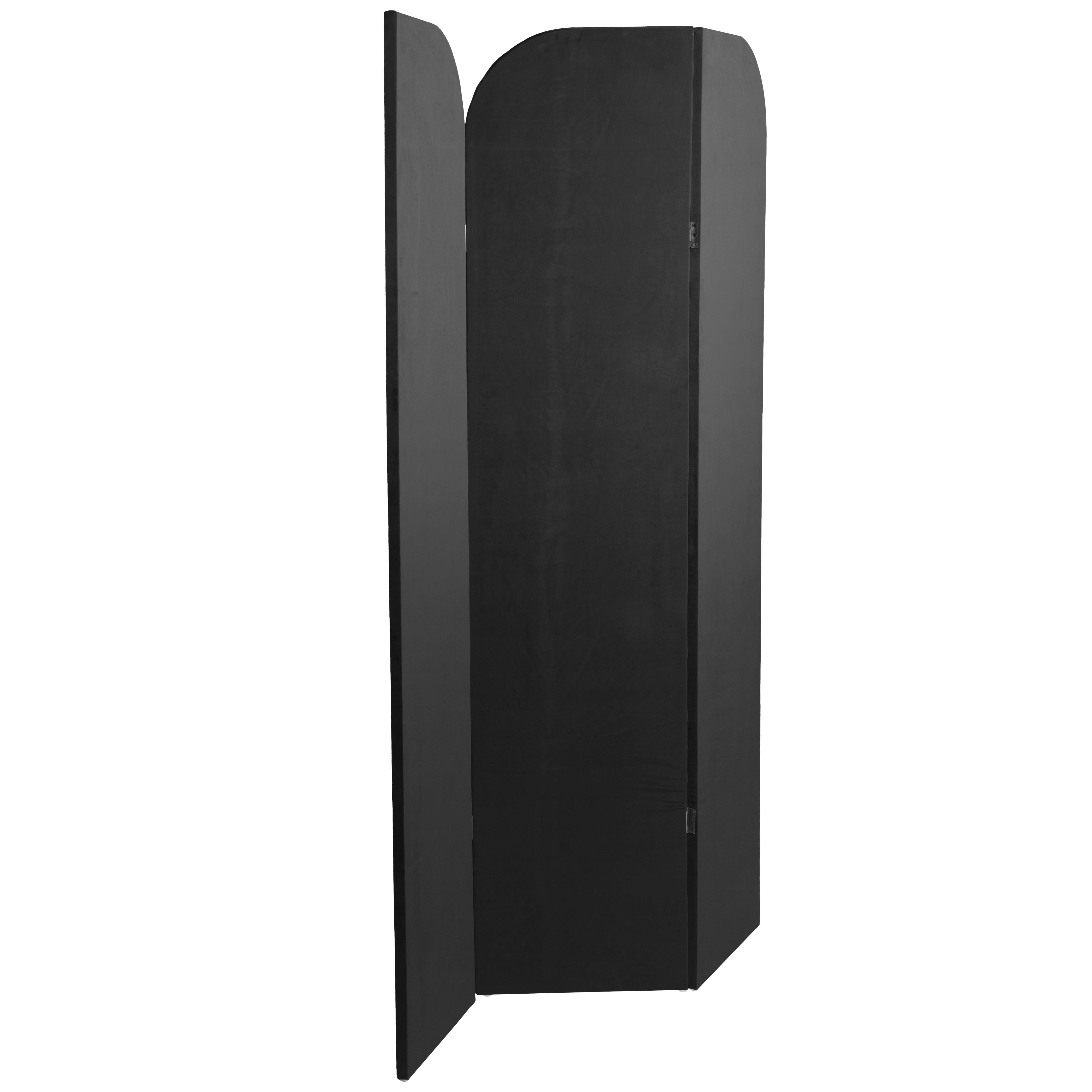 6 ft. Modern Arch Velvet Room Divider Black 3 Panel