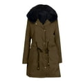 thumbnail image 2 of HAPIMO Winter Coats for Women Long Sleeve Lamb Wool Cotton Coat Thick Jacket with Plush Hooded Mid Length Fleece Zipper Green L, 2 of 3