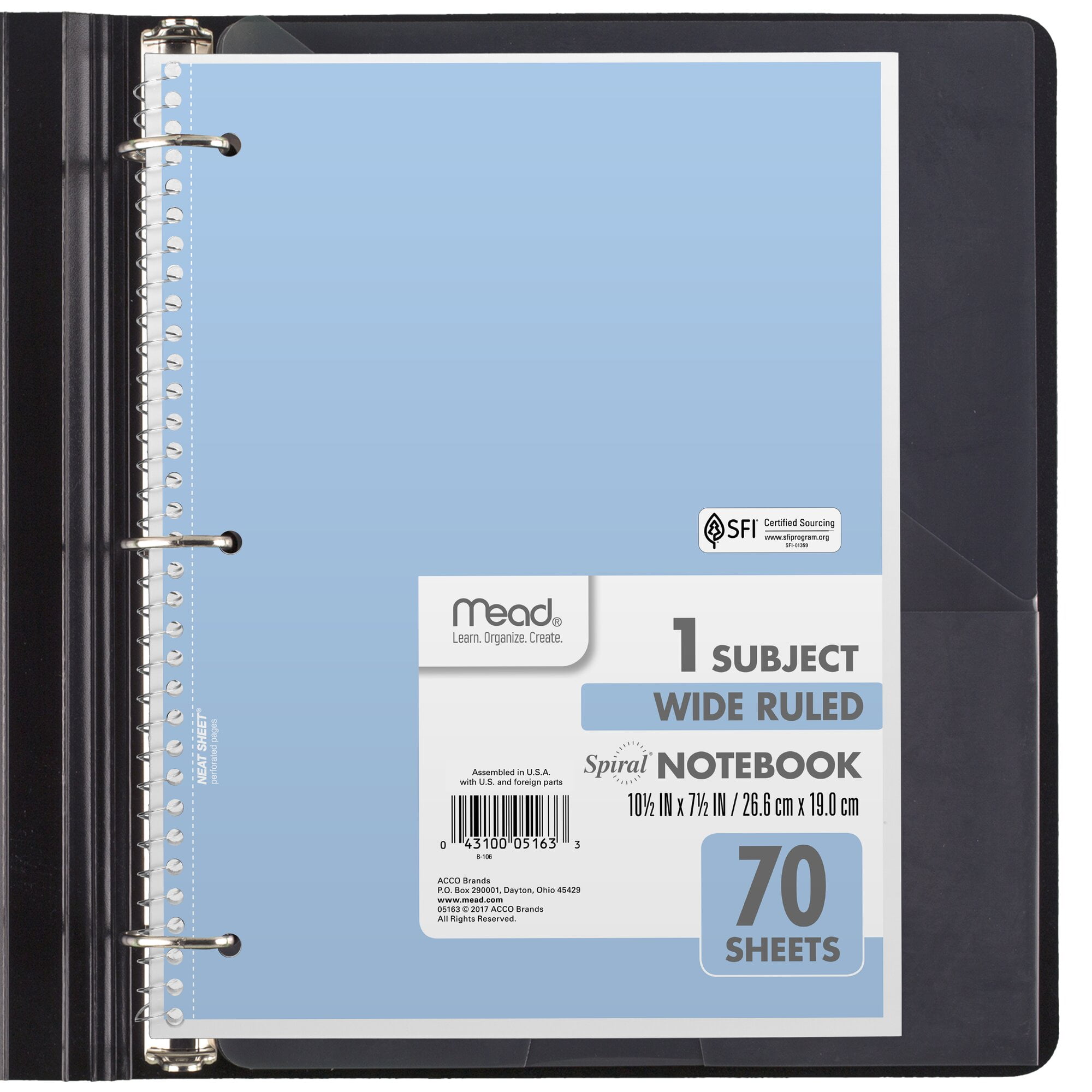 Mead Spiral Notebook 1 Subject Wide Ruled 8 x 10 12 70 Sheets Pastel 6 Pack -