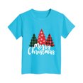 thumbnail image 4 of Povozer Kids Christmas T-Shirt Comfortable Breathable Stylish Print Short Sleeved Top For Girls,Size 13-14 Years,Sky Blue, 4 of 4