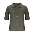 thumbnail image 4 of FUYUDY Women'S Linen Blouse Short Sleeve Loose Fit Solid Color Double Open Front Lapel Shirt Comfortable Breathable Female Top For Summer Beach And Daily Wear,Grey,L, 4 of 5