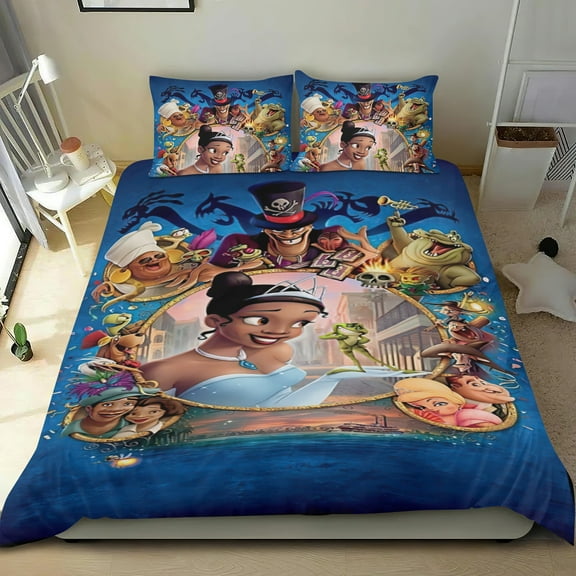 Tiana Themed Bed Sheet Set Three Piece Set 53x79 In ches Comfortable And Skin Friendly Unique Design Creating A Star Studded Night Home Decor Gifts For Family Friends fans