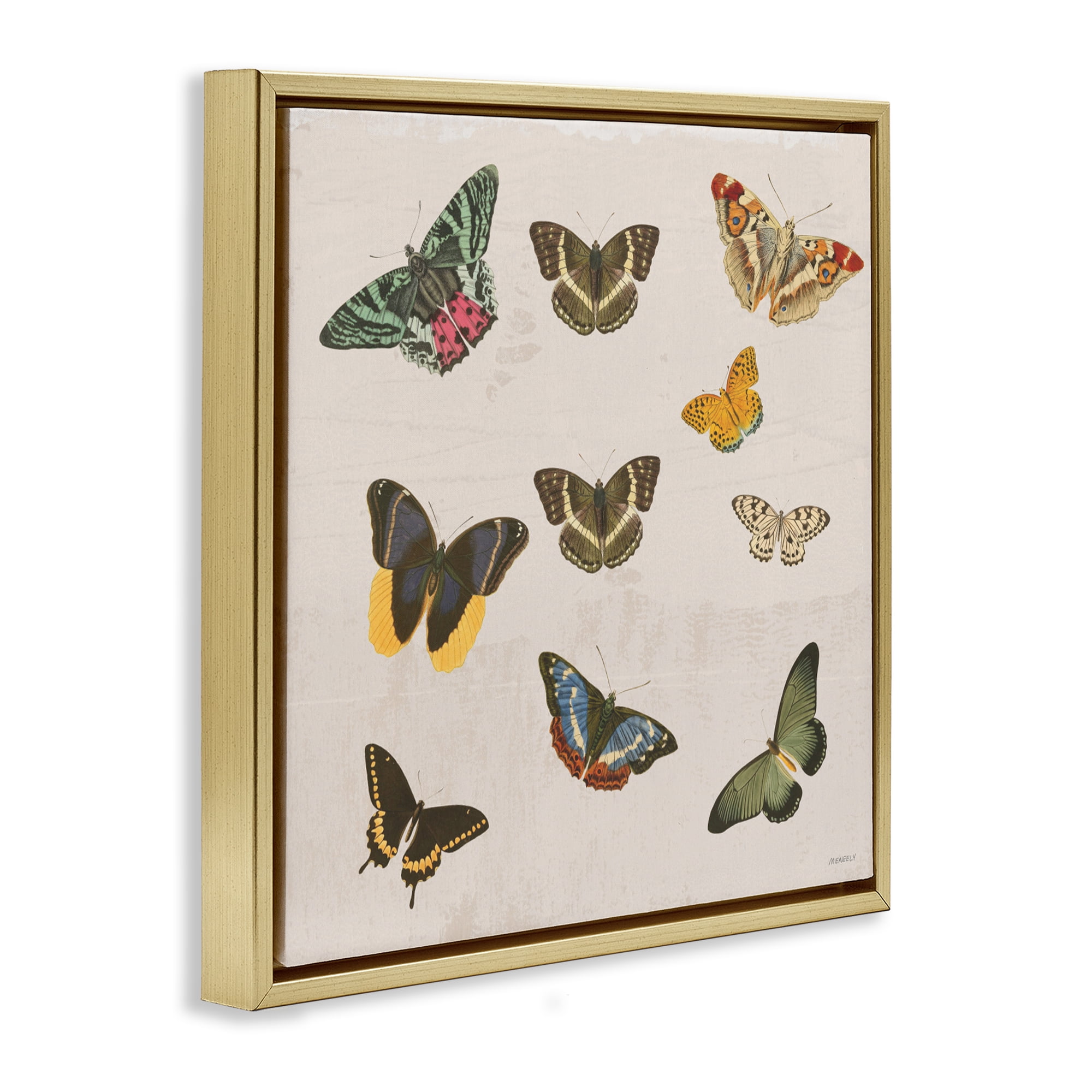 Stupell Industries Antique Butterfly Flight Gold Framed Floater Canvas Wall Art, design by Dan Meneely