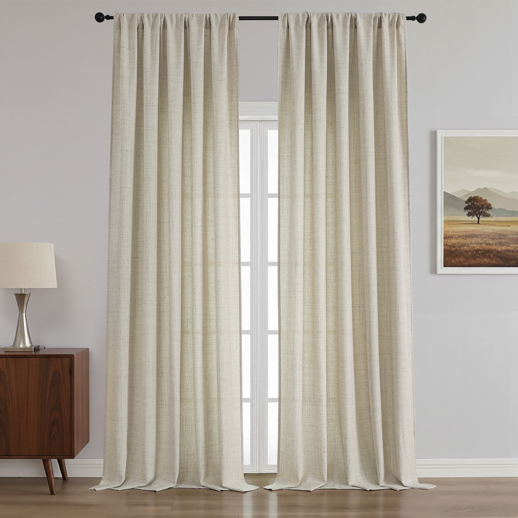 OVZME Judy 2PCS Linen Extra Long Curtains 108 Inches Long, Light Filtering Faux Linen Textured Farmhouse Curtains for Living Room Bedroom, Each 52Wx108L Inches
