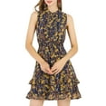 thumbnail image 6 of INSPIRE CHIC Women's Chiffon Dresses Smocked Chic Floral Sleeveless A-Line Mini Dress XS Navy Blue, 6 of 9