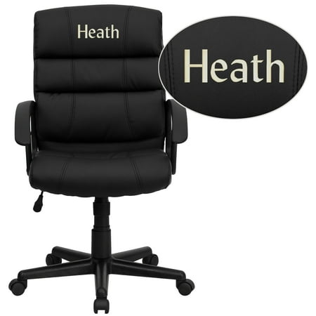 Flash Furniture Personalized Mid-Back Black LeatherSoft Swivel Task Office Chair with Arms