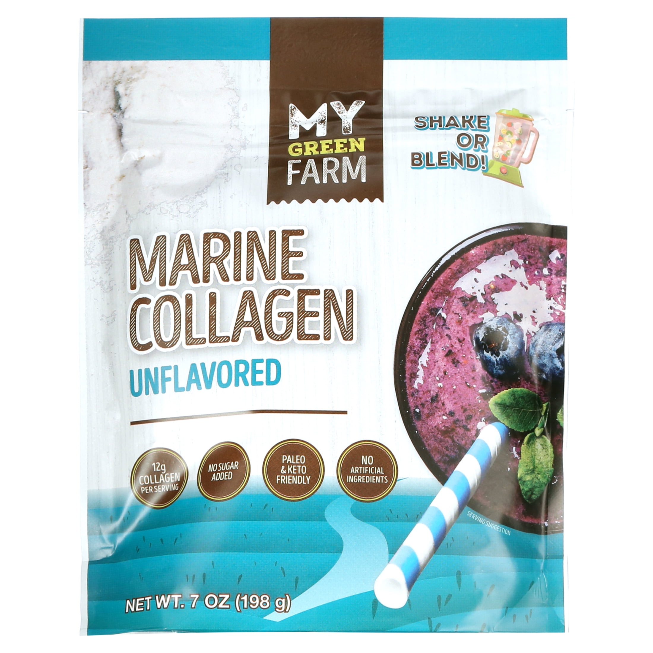 (3 pack) My Green Farm Marine Collagen Unflavored Powder Drink Mix, 7 oz (198g) – Allergen-Free, Non-GMO
