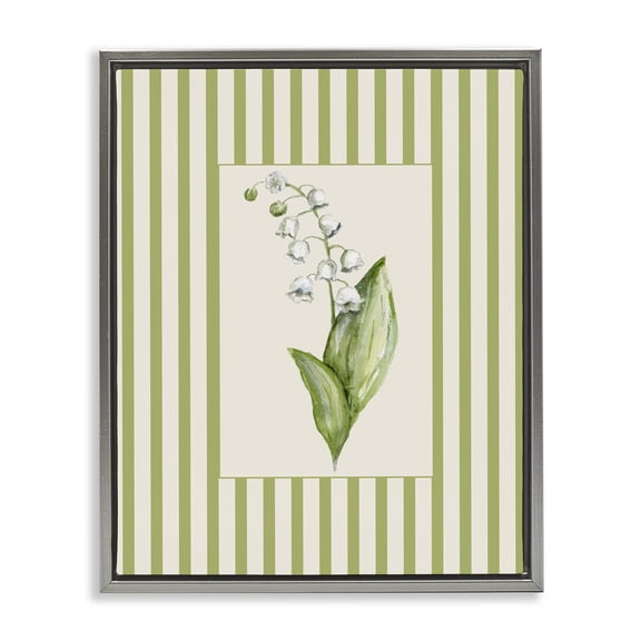 Stupell Industries French Country Striped Lily Of The Valley Gray Floating Frame Canvas Art, 17 x 21, by Lisa Wehmeyer