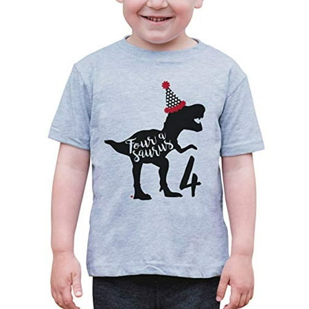 

7 ate 9 Apparel Kid s Four Dinosaur Birthday Grey T-Shirt