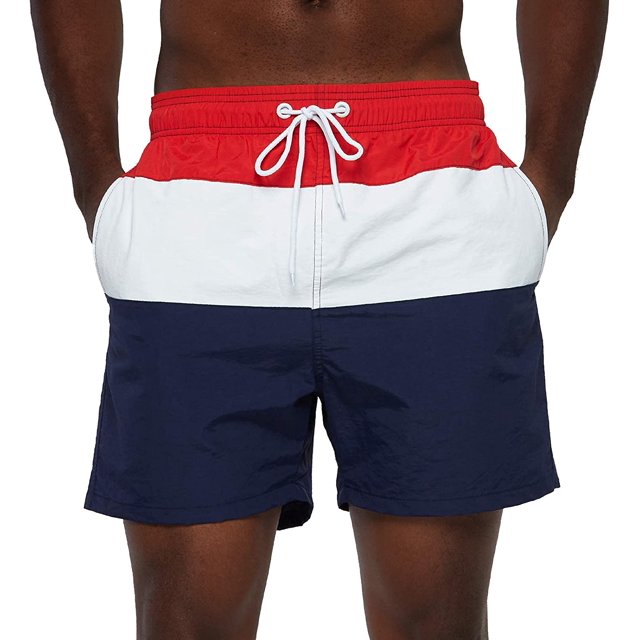 Xishao Traje de Baño Hombre Estampado Bañador Corto para Playa Natación Piscina Secado Rápido con Forro de Mallas Rojo+blanco+azul M Rojo+blanco+azul M Xishao ropa