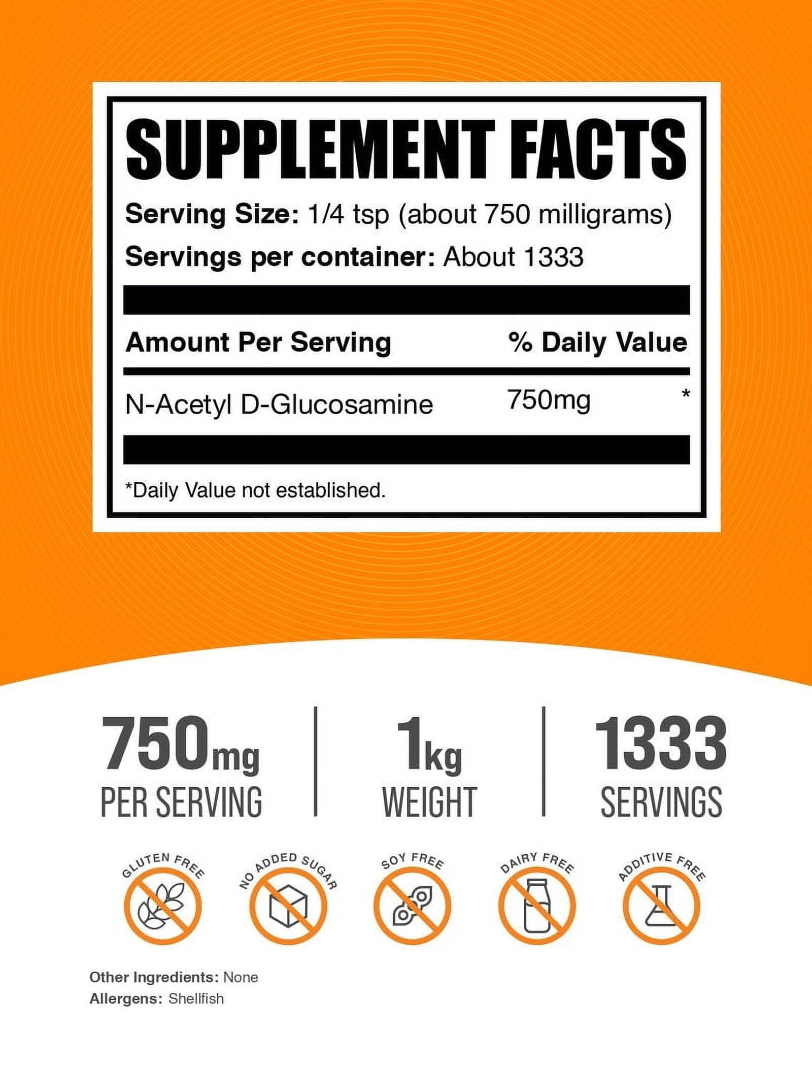 BulkSupplements N-Acetyl D-Glucosamine (NAG) Powder - 1 Kilogram (2.2 lbs)