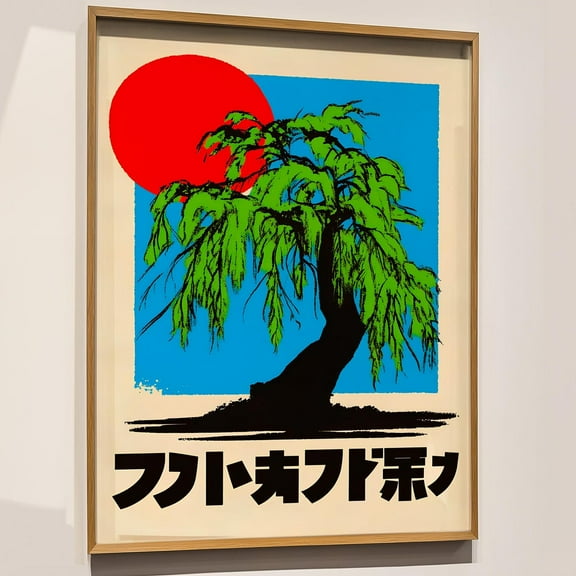 Japanese Wall Art, Red Sun Poster, Willow Tree Poster, Zen Design Print, Asian Style Art, Retro Wall Art, Trendy Poster, Cultural Art Print Wall Art, Modern Wall Decor, 8x12 UNFRAMED
