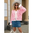 thumbnail image 2 of Women'S Fuzzy Leopard Print Sweater Long Sleeve Lace-Up Knit Crochet Long Sleeve Cardigan Pink M, 2 of 8