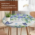 thumbnail image 4 of Purple Hydrangea Round Tablecloth, Fitted Table Cover with Elastic for 36"-44" Round Tables, Spring Eucalyptus Butterfly Grey Wooden Table Cloth Outdoor Indoor Dinning Party Waterproof Tablecloths, 4 of 7