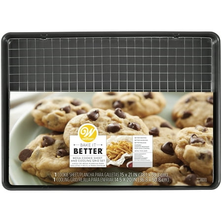 Wilton Bake It Better Non-Stick Mega Cookie Pan and Chrome Cooling Grid (Best Non Stick Cookie Sheet)