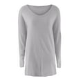 thumbnail image 5 of Fiaer V Neck Womens T Shirts Long Sleeve Plus Size Long Tops Solid Color Casual Fashion Fall Relaxed Fit Tops Grey XL, 5 of 5