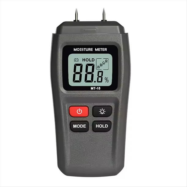 Medidor de Humedad para Madera MT-15, Higrómetro, Detector de Humedad para Madera, Comprobador Digital de Árboles, Color Gris.