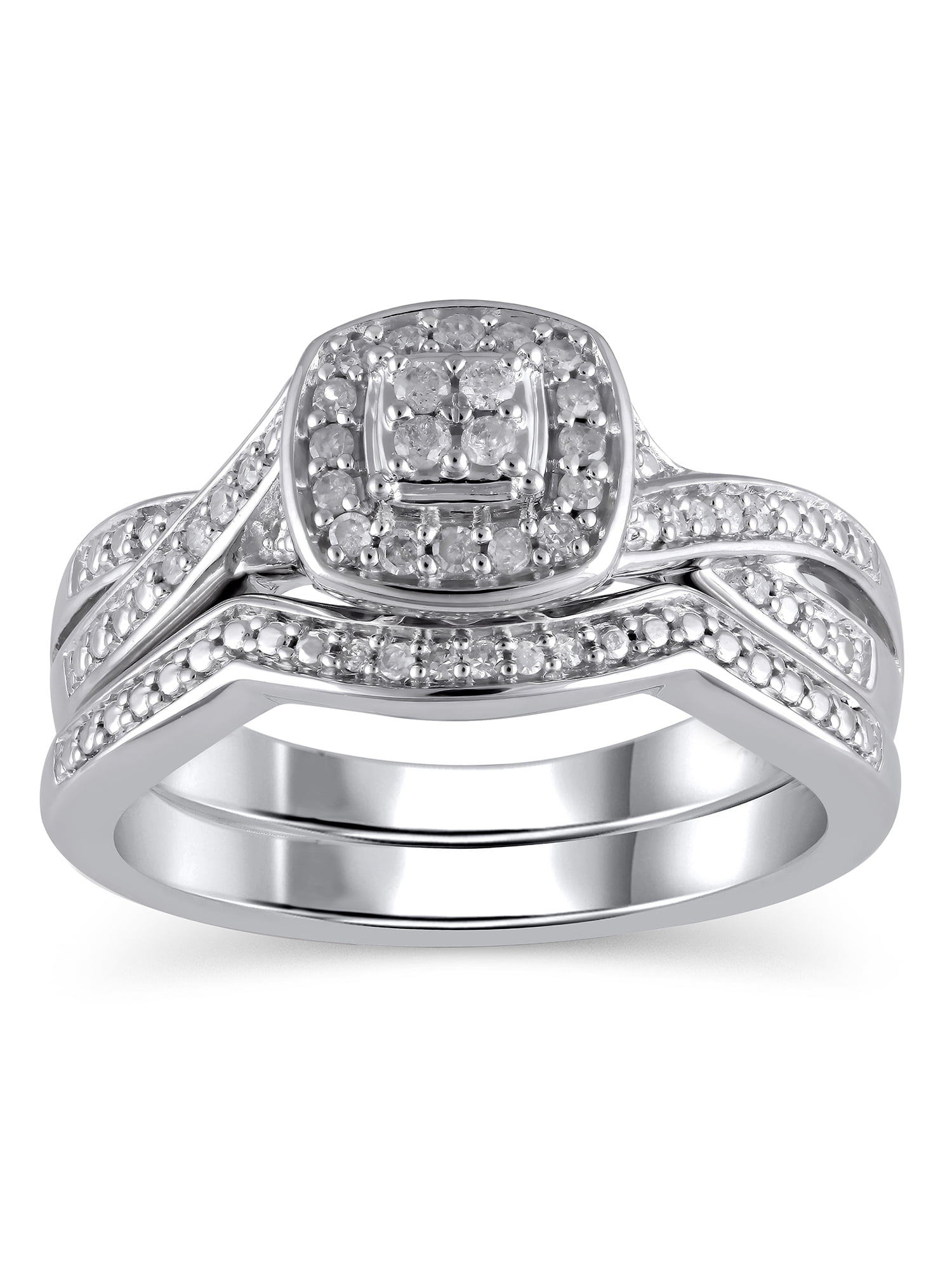 10ct White Cushion Diamond Halo Engagement Wedding Ring Set 925 Sterling Silver 