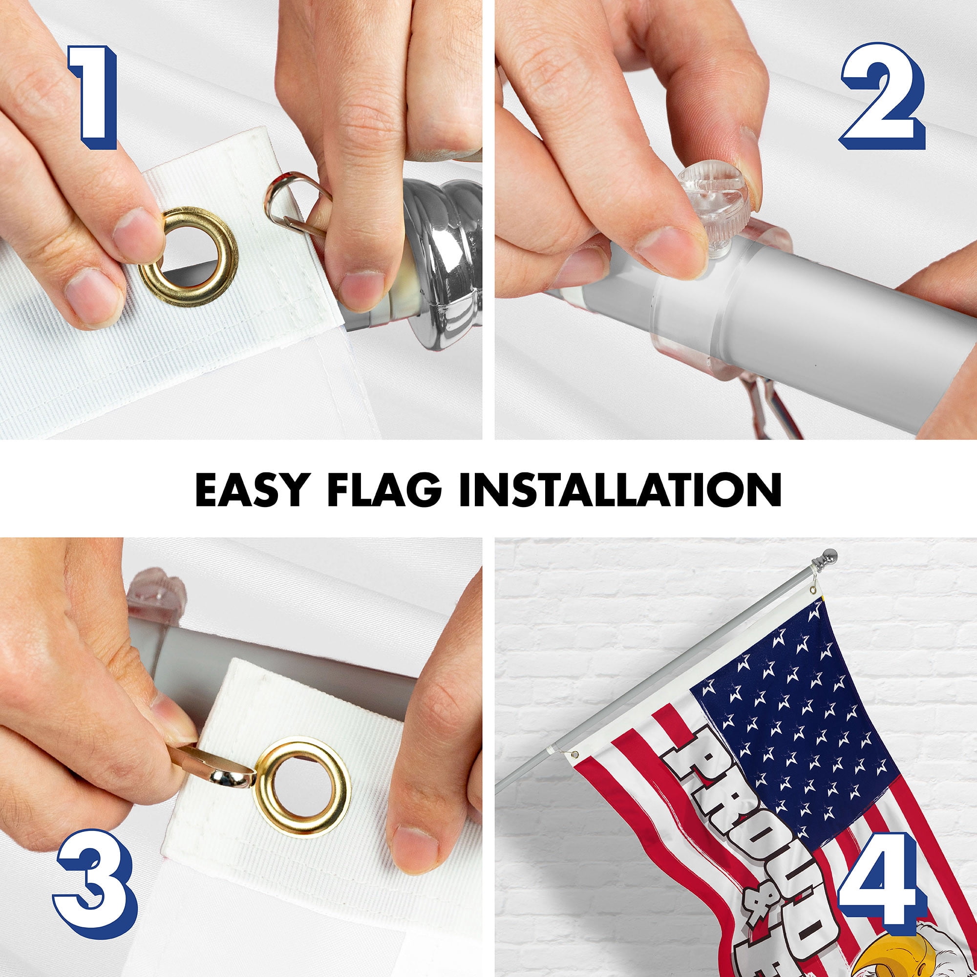 G128 Combo Pack: 6 Ft Tangle Free Aluminum Spinning Flagpole (Silver) & American USA Proud & Free Eagle Flag Flag 3x5 Ft, LiteWeave Pro Series Printed 300D Polyester | Pole with Flag Included