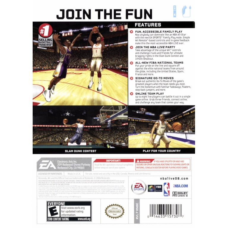 Electronic Arts NBA Live 08, Nintendo Wii, Sports Basketball Game