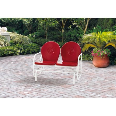 Retro Metal Double Glider - Mainstays Outdoor Retro Outdoor Metal Glider Buy w/ Cushion and Pillows and Save