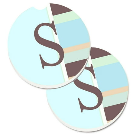 

Carolines Treasures CJ1003-SCARC Letter S Initial Monogram - Blue Stripes Set of 2 Cup Holder Car Coasters Large