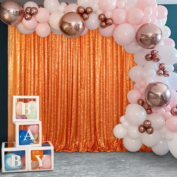 Hot Pink Sequin Backdrop Curtain 10FTx10ft Balloons Photo Backdrops for Wedding Orange Sparkle Background for Photograph Glitter Curtains for Birthday Balloons Parties Decoration Shimmer Fabric