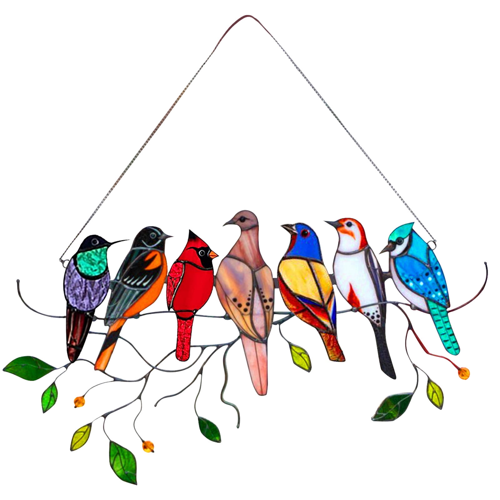 Tuscom Multicolor Birds On A Wire High Stained Glass Window Panel Bird Series Ornamen Walmart Com
