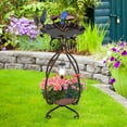 thumbnail image 3 of Gymax Solar Outdoor Bird Bath & Feeder Combo w/ Flower Planter Pedestal & Solar Lights Antique Bronze, 3 of 10