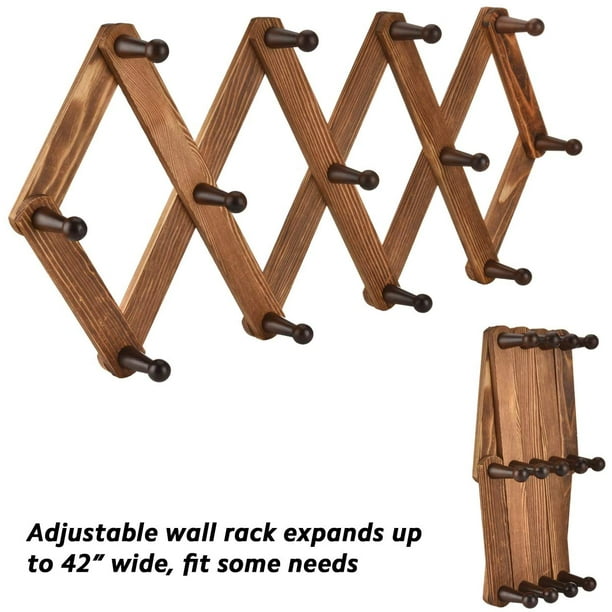 Perchero de clavijas extensible de madera vintage colgadores de pared de acordeon multiusos con 13 ganchos para sombreros abrigos tazas bufandas