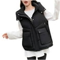 thumbnail image 4 of MELDVDIB Womens Full-Zip Quilted Puffer Vest Coat Solid Color Hooded Jacket Warm Padded Sleeveless Lounge Outwear Tops with Zipper Pocket, 4 of 6
