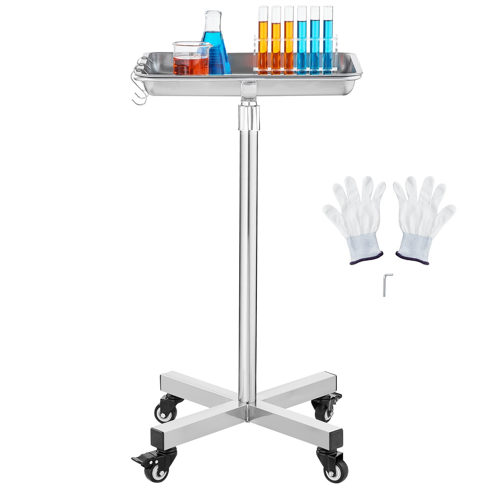 KFFKFF Mayo Stand, Crafted from Stainless Steel, Can Bear Weight up to 35 lbs, Height Flexibility 25.2"-39.8", Mobile Medical Tray with Detachable Tray, Ideal for Spa, Salon, Clinic