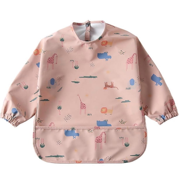 Full Sleeved Bib - Baby & Toddler Waterproof Smock with Tug-Proof Closure-Pink-L