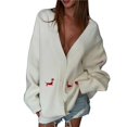 thumbnail image 1 of Cárdigan de Punto con Botones y Bordado Gráfico para Mujer, Cuello en V, Cómodo y Divertido, Ideal para Otoño M, 1 of 7