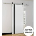 thumbnail image 3 of Sturdy Barn Door | Planum 0040 White Silk with Black Glass | 6.6FT Rail Hangers Heavy Hardware Set | Solid Panel Interior Doors-30" x 96"-Silver Rail, 3 of 6