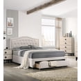 thumbnail image 2 of Queen Bed Frame: Light Brown Burlap Fabric, Button-Tufted Arch Headboard, Storage Drawer, Modern Bedroom Furniture. No Box Spring Needed., 2 of 6