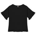 thumbnail image 5 of Coerni Girls Ruffle Tee Short Sleeve Summer Crewneck Kids Aesthetic T Shirts Plain Cropped Tops Loose Casual Loose Tshirt, 5 of 6