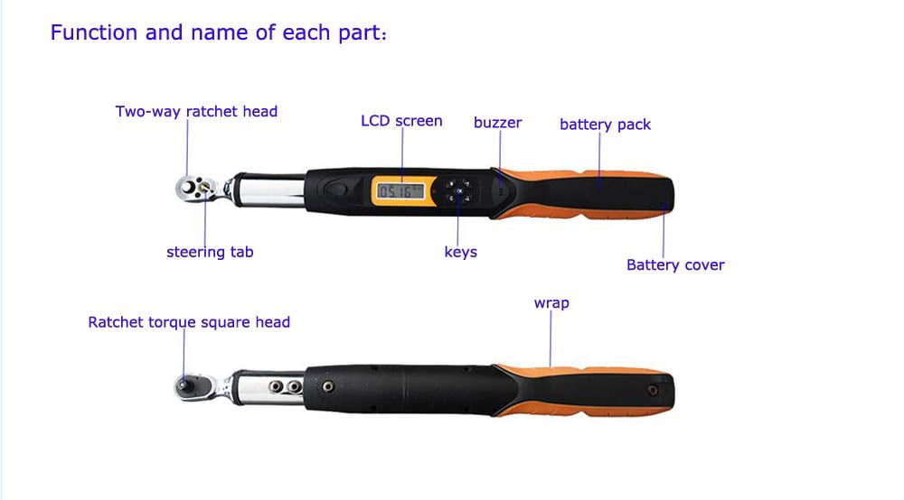 INTBUYING 3/8 " Handheld Digital Torque Wrench Data Store Maximum 135N Buzzer Peak Hold