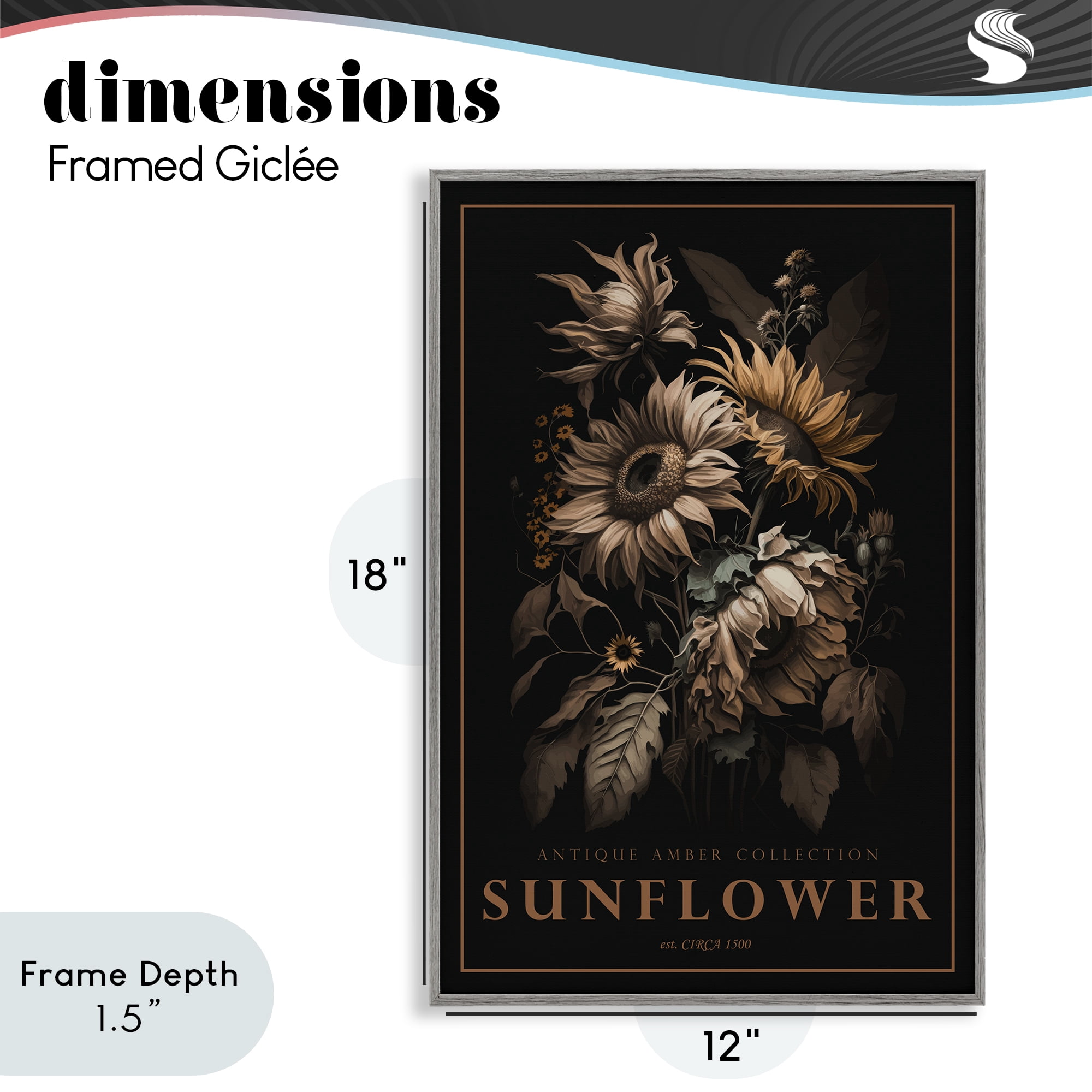 Stupell Industries Antique Sunflower Light Gray Framed Giclee Art, design by Chris Giampietro