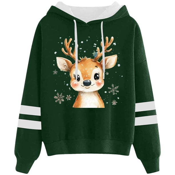 WILLBEST Sudadera Oversize para Mujer con Estampado Navideño Informal y Cordón Ajustable Chica