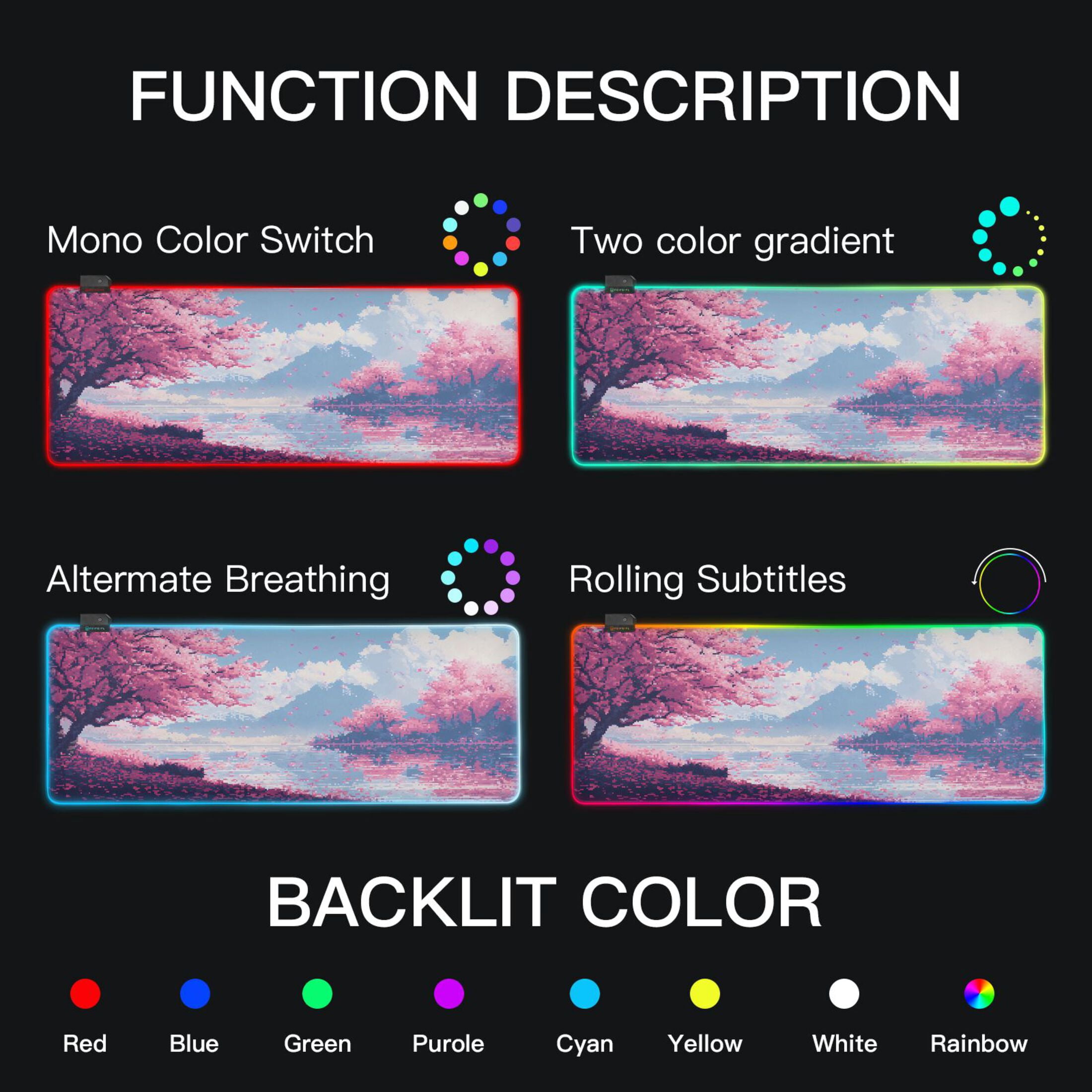 Large RGB Gaming Mouse Pad Led Glowing Mousepad Non-Slip Rubber Base 13 Light Modes 31.5x11.8 Cherry Blossom Trees with Falling Petals