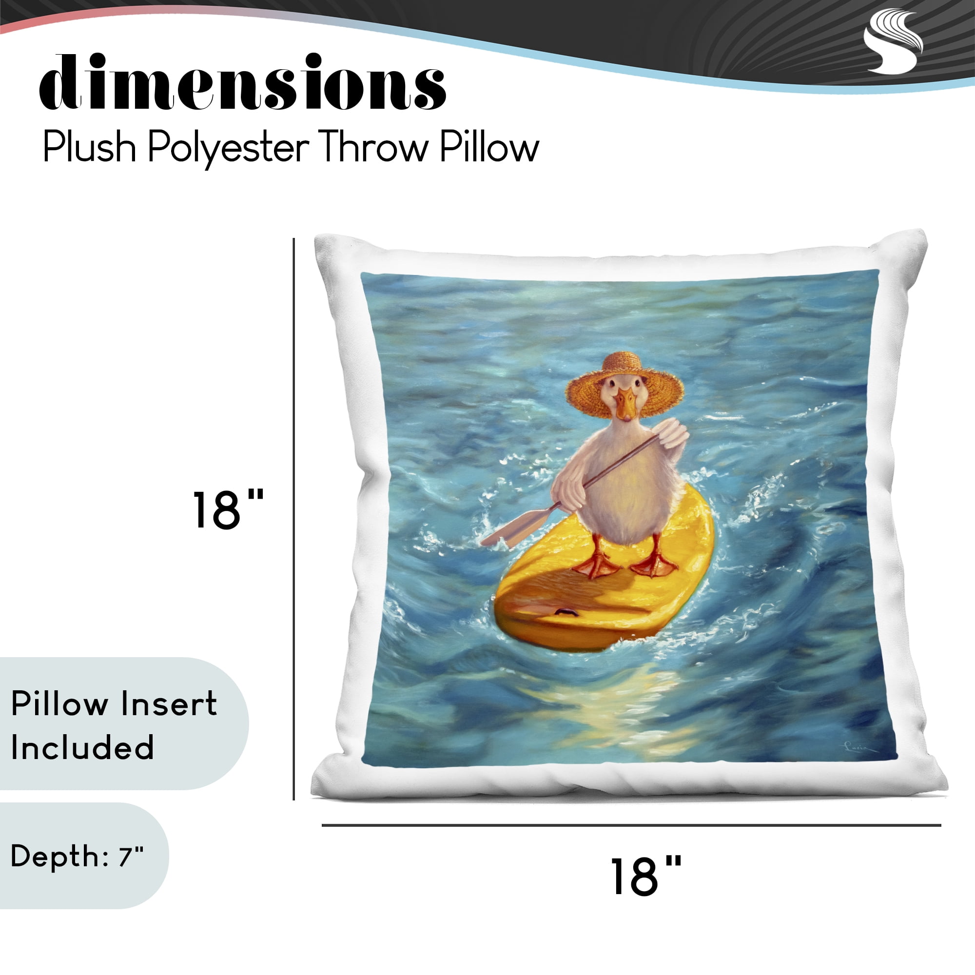 Stupell Industries The Paddler Duck with Straw Hat Decorative Printed Throw Pillow, design by Lucia Heffernan, 18 x 7 x 18