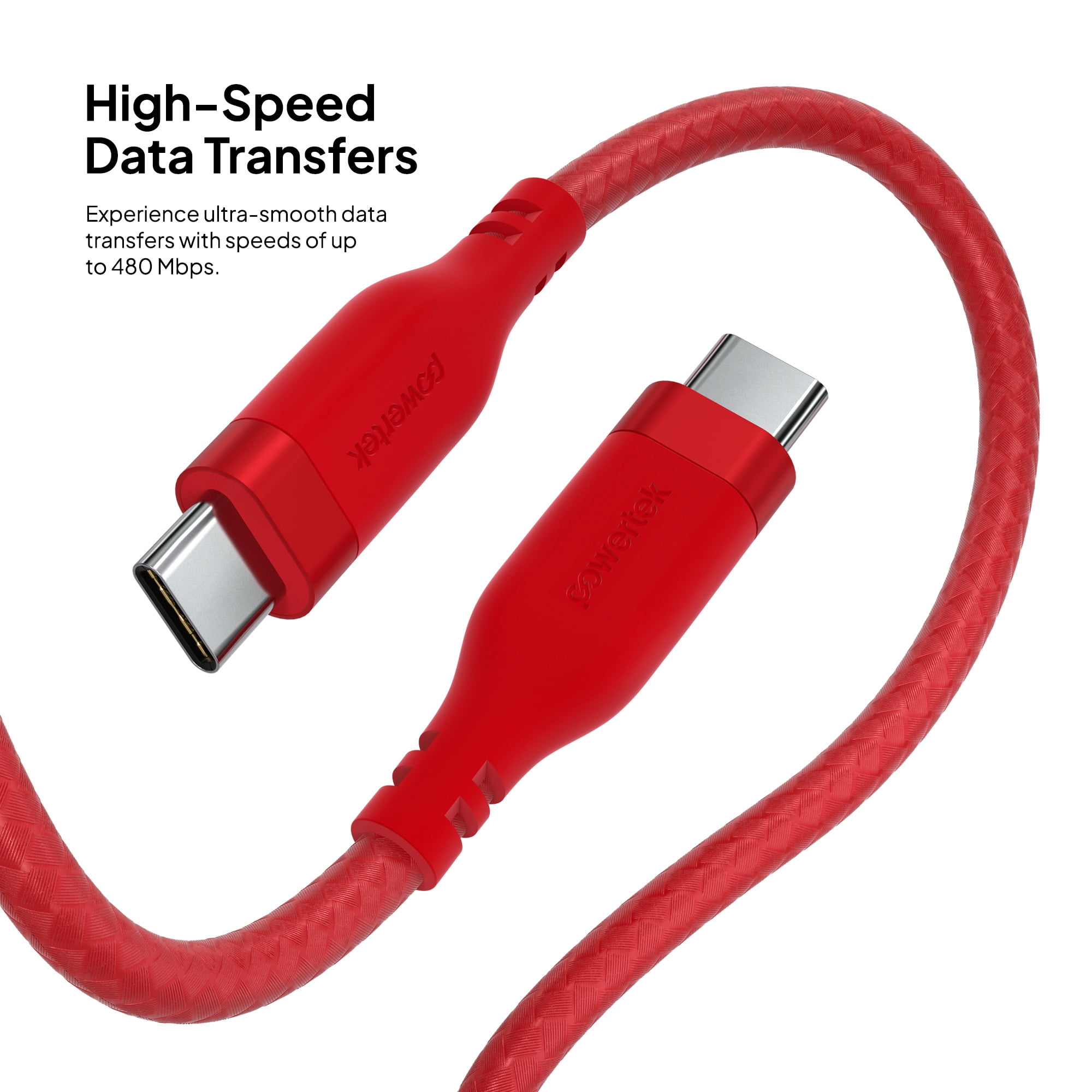 Powertek USB-C to USB-C Fast Charging Cable, 60W, 6 ft, Carbon Design Texture, Red
