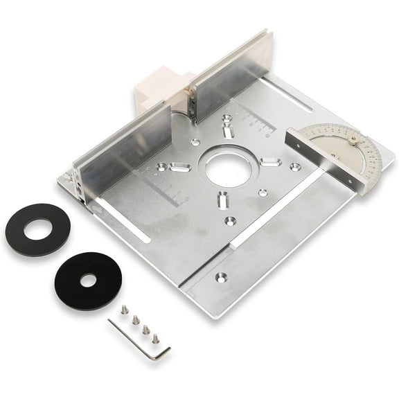 Elestoria Aluminum Router Table Insert Plate | Router Flip Plate for Woodworking Benches | Miter Gauge Guide, Sliding Fence Brackets, Tenon Ruler | Customizable Fit | Silver