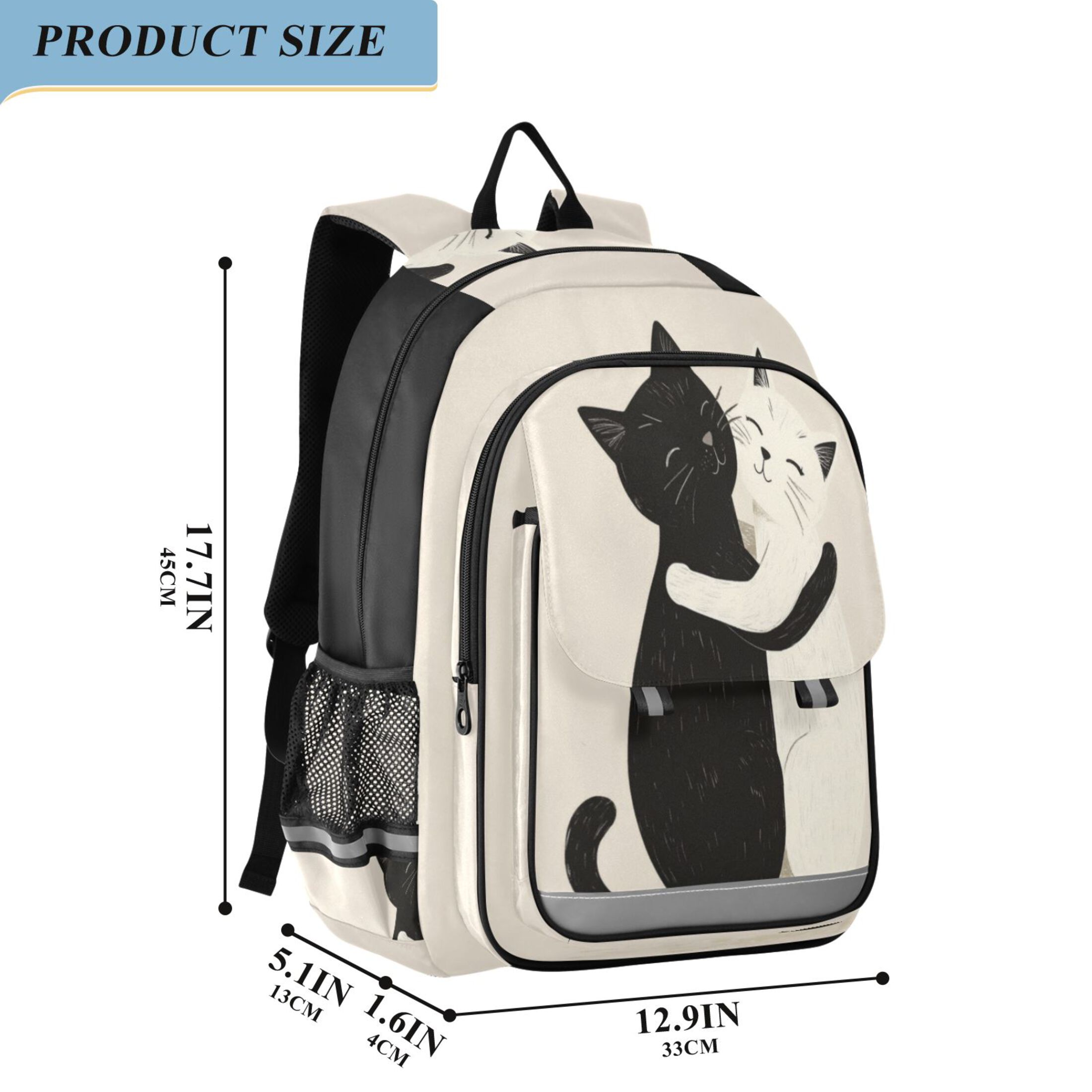 Backpack 12.9 *5.1 * 17.7 Inches Outing Backpack, Shopping Backpack, Travel Backpack Black Cat and White Cat